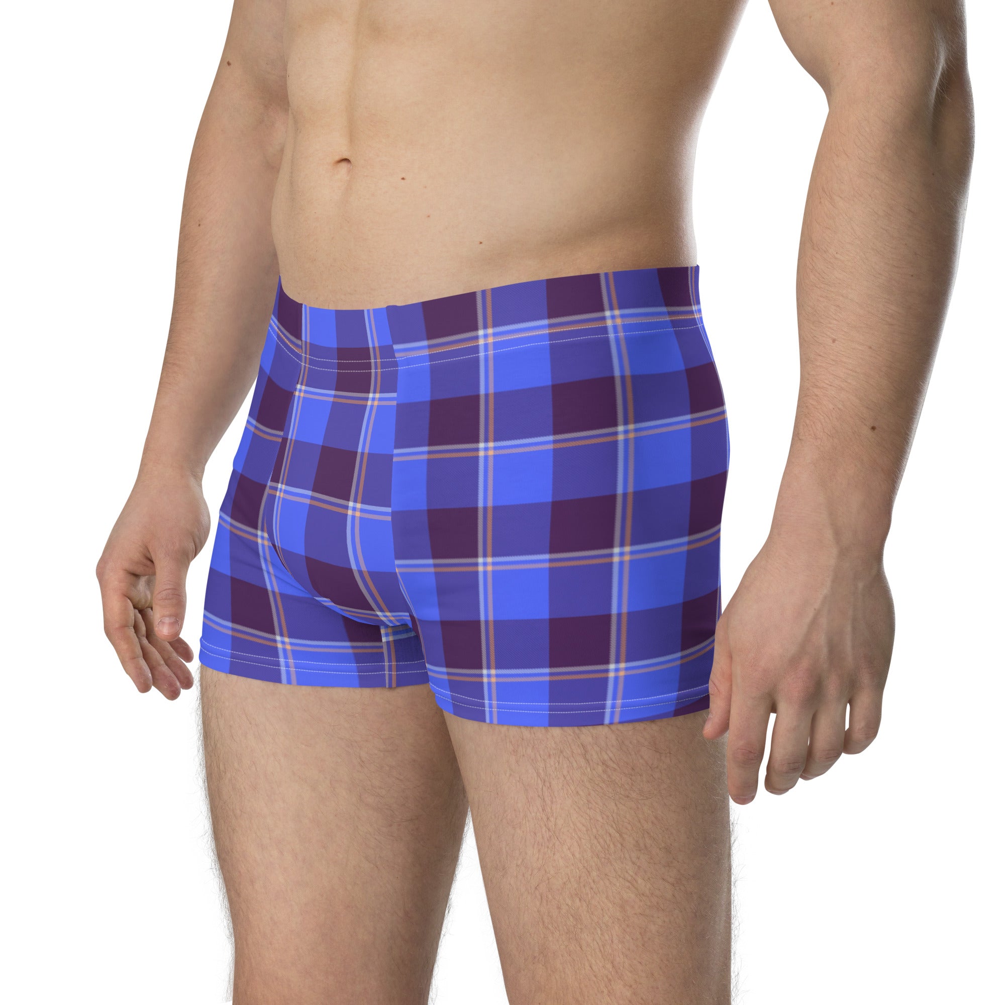 Cornflower Blue and Livid Brown Plaid Boxer Briefs - Scottish Squares