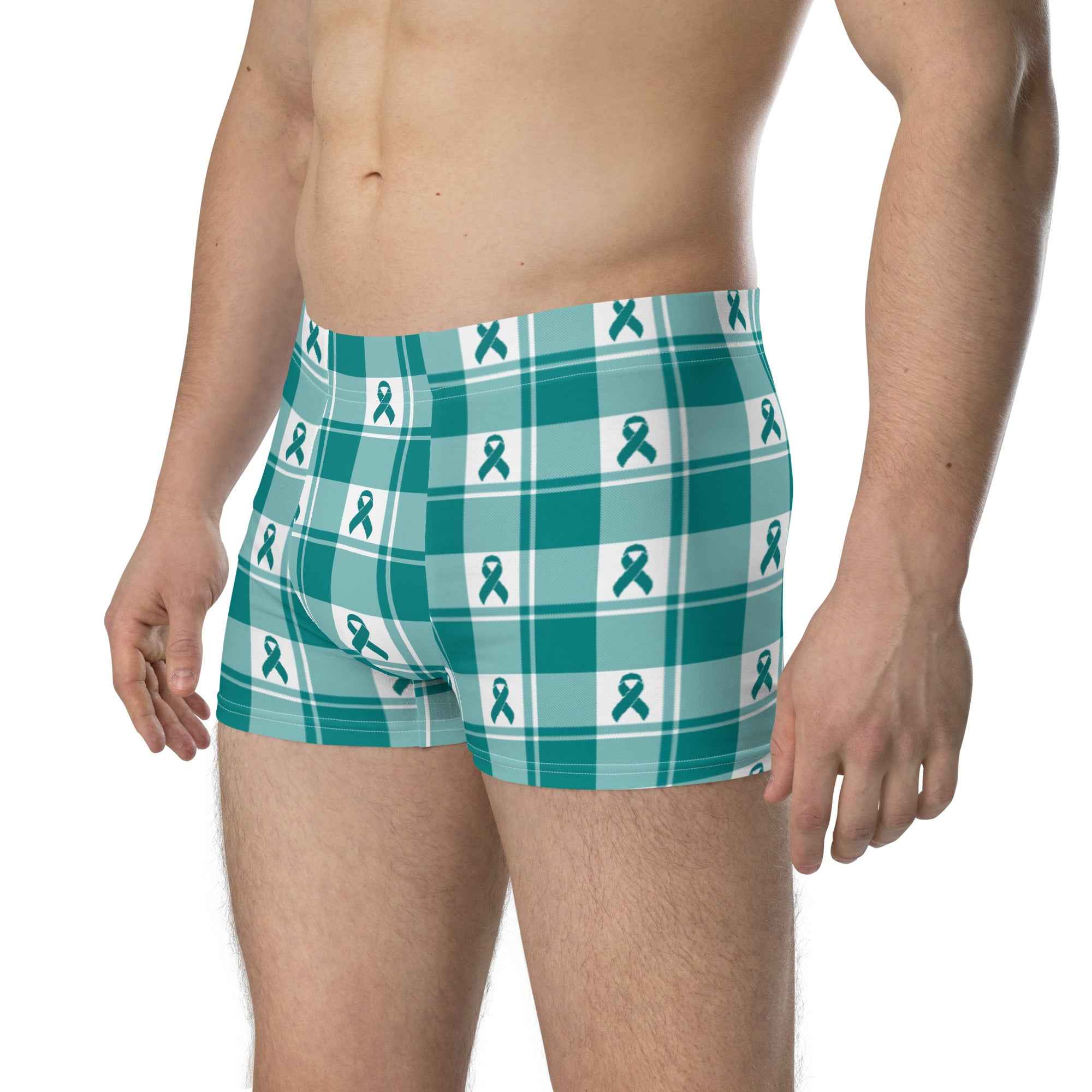 Boxer Briefs Cervical Cancer Awareness Plaid, Teal Ribbon, Supportive Gift 3XL - Scottish Squares