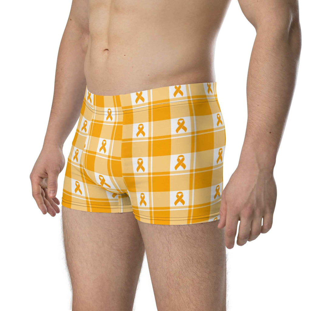 Boxer Briefs Kidney Cancer Awareness Plaid, Orange Ribbon, Supportive Gift - Scottish Squares