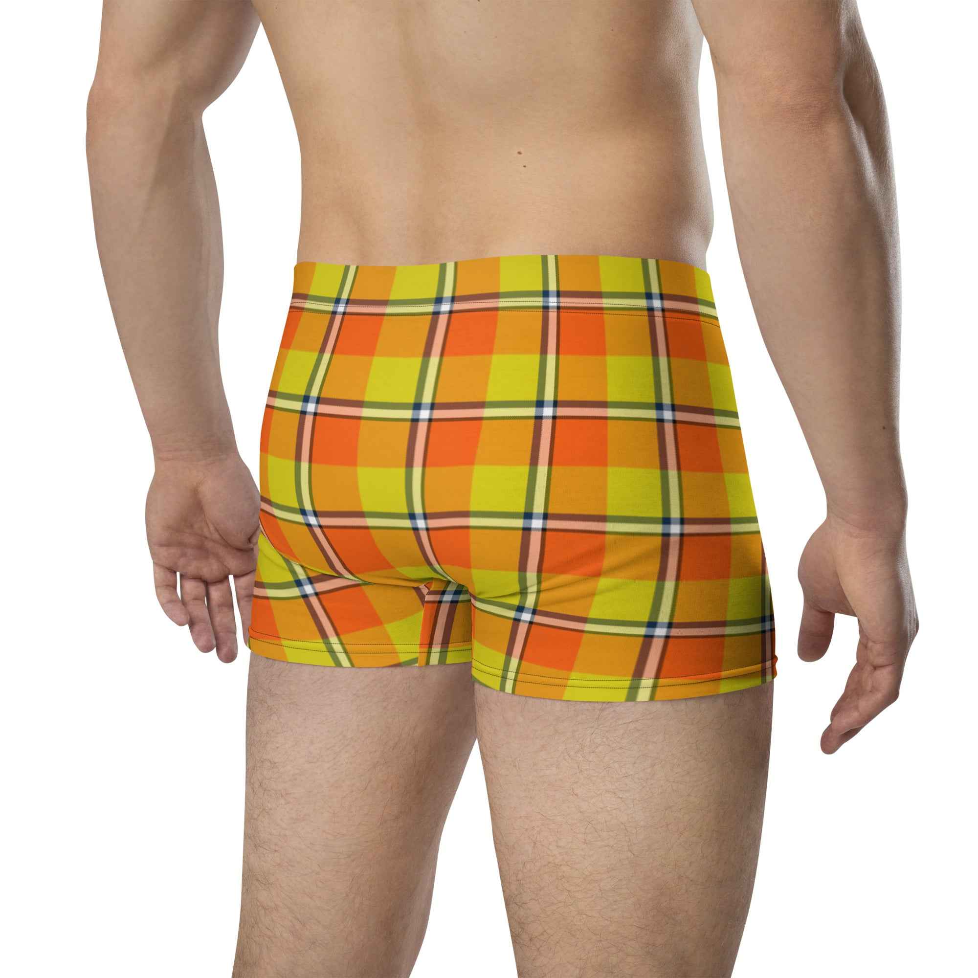 Blaze Orange and Bird Flower Plaid Boxer Briefs - Scottish Squares