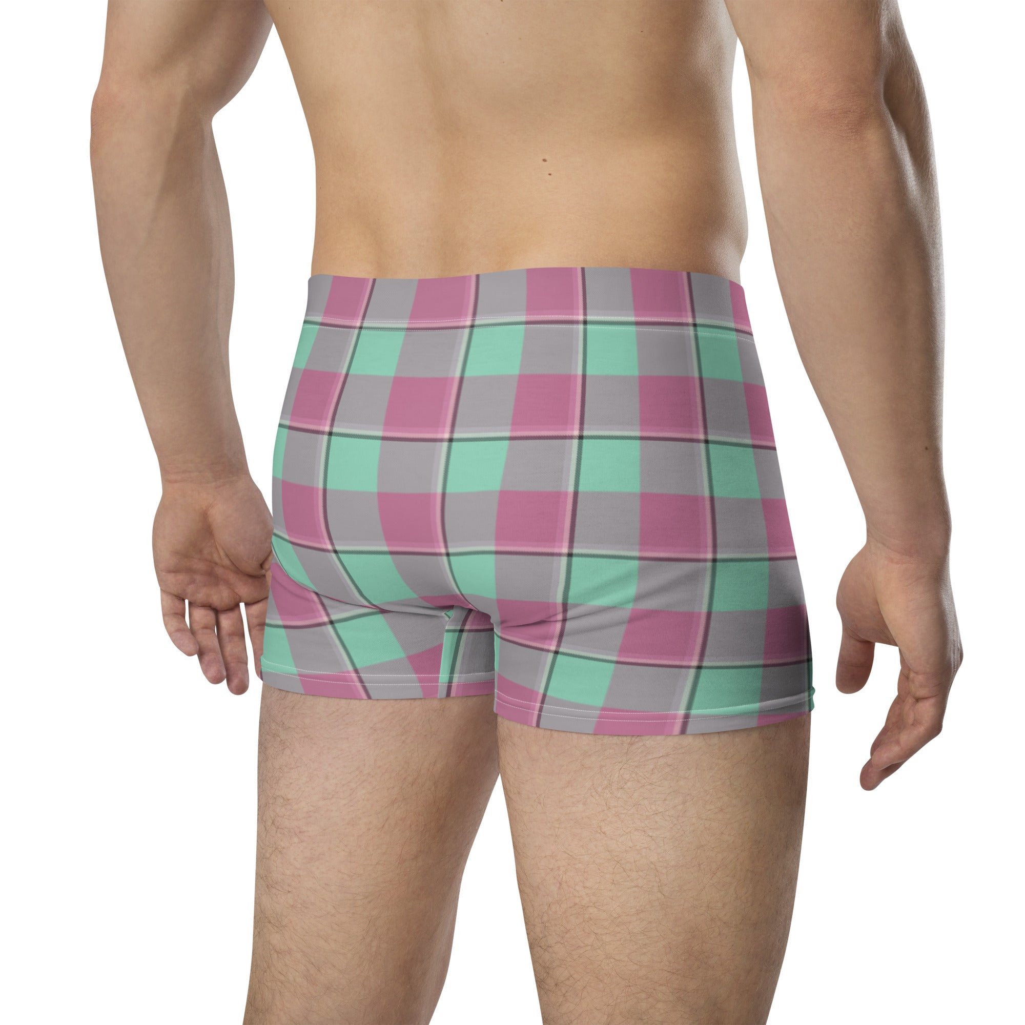 Vista Blue and Turkish Rose Plaid Boxer Briefs - Scottish Squares