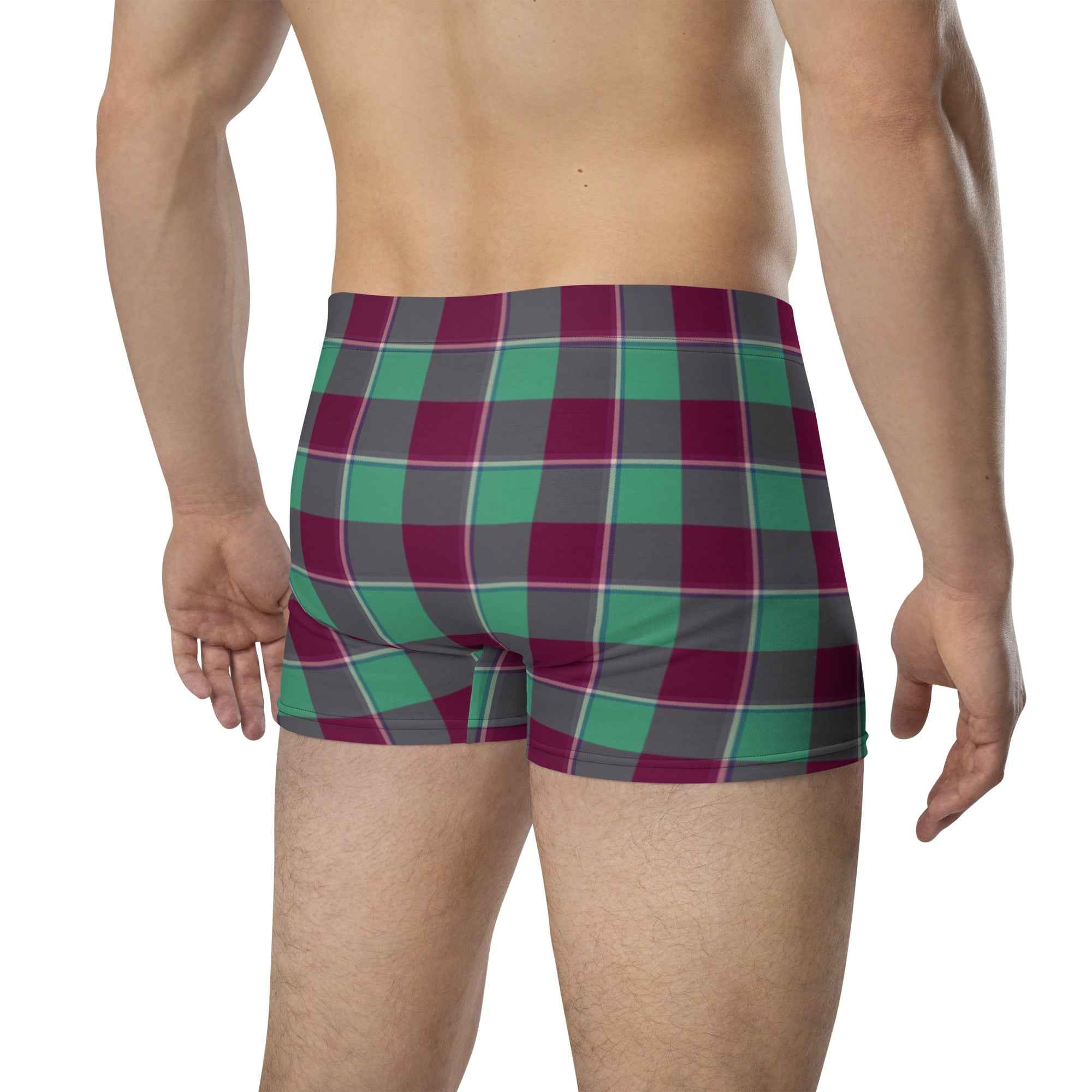 Ocean Green and Mulberry Wood Plaid Boxer Briefs - Scottish Squares