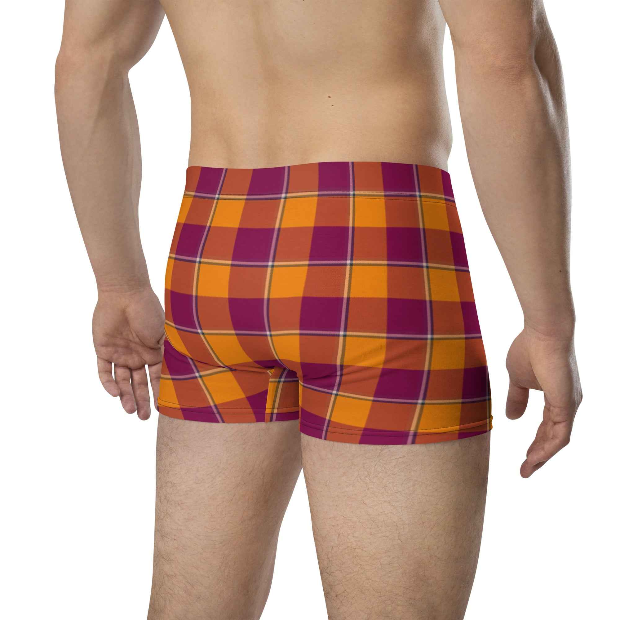 Tahiti Gold and Rose Bud Cherry Plaid Boxer Briefs - Scottish Squares
