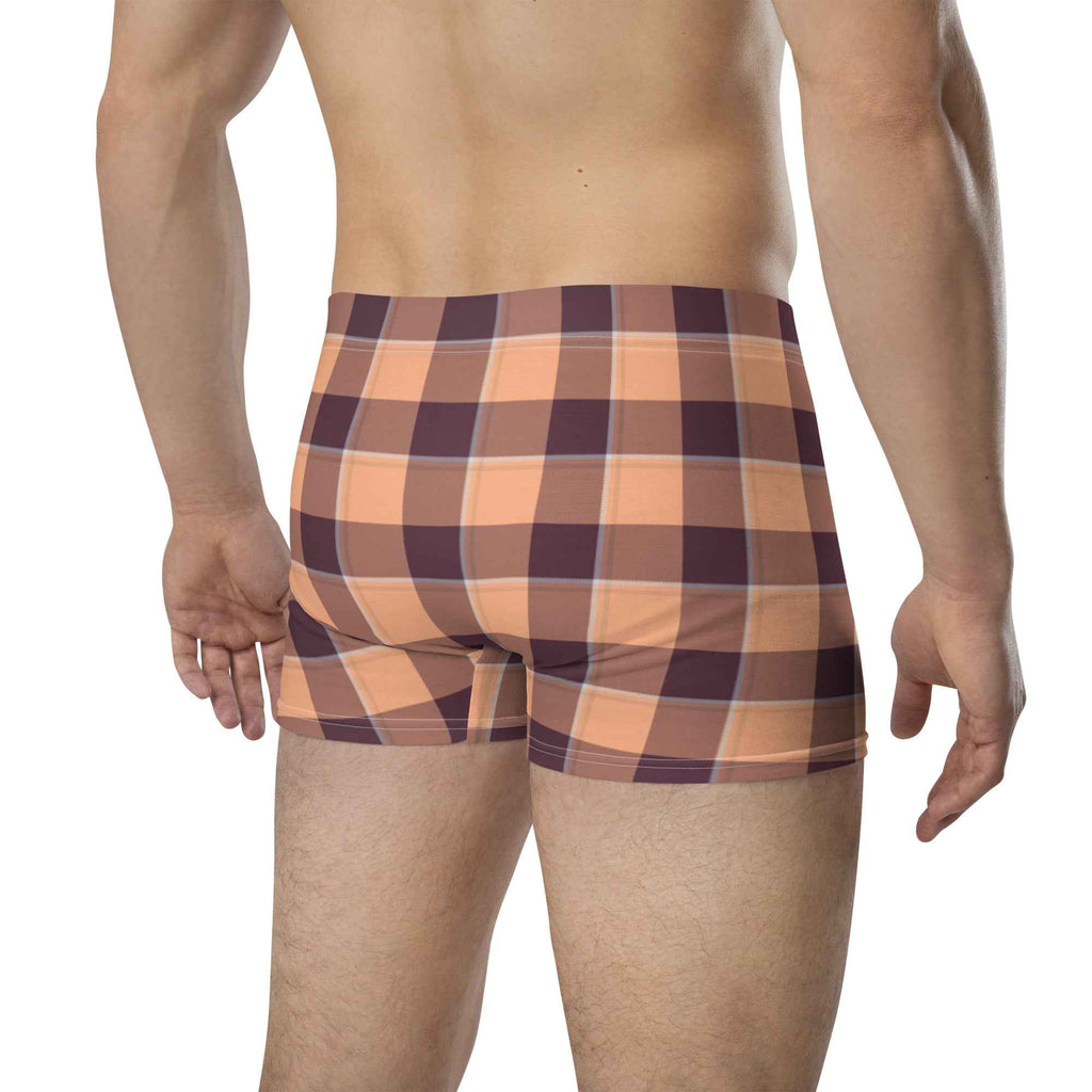 Hit Pink and Livid Brown Plaid Boxer Briefs - Scottish Squares
