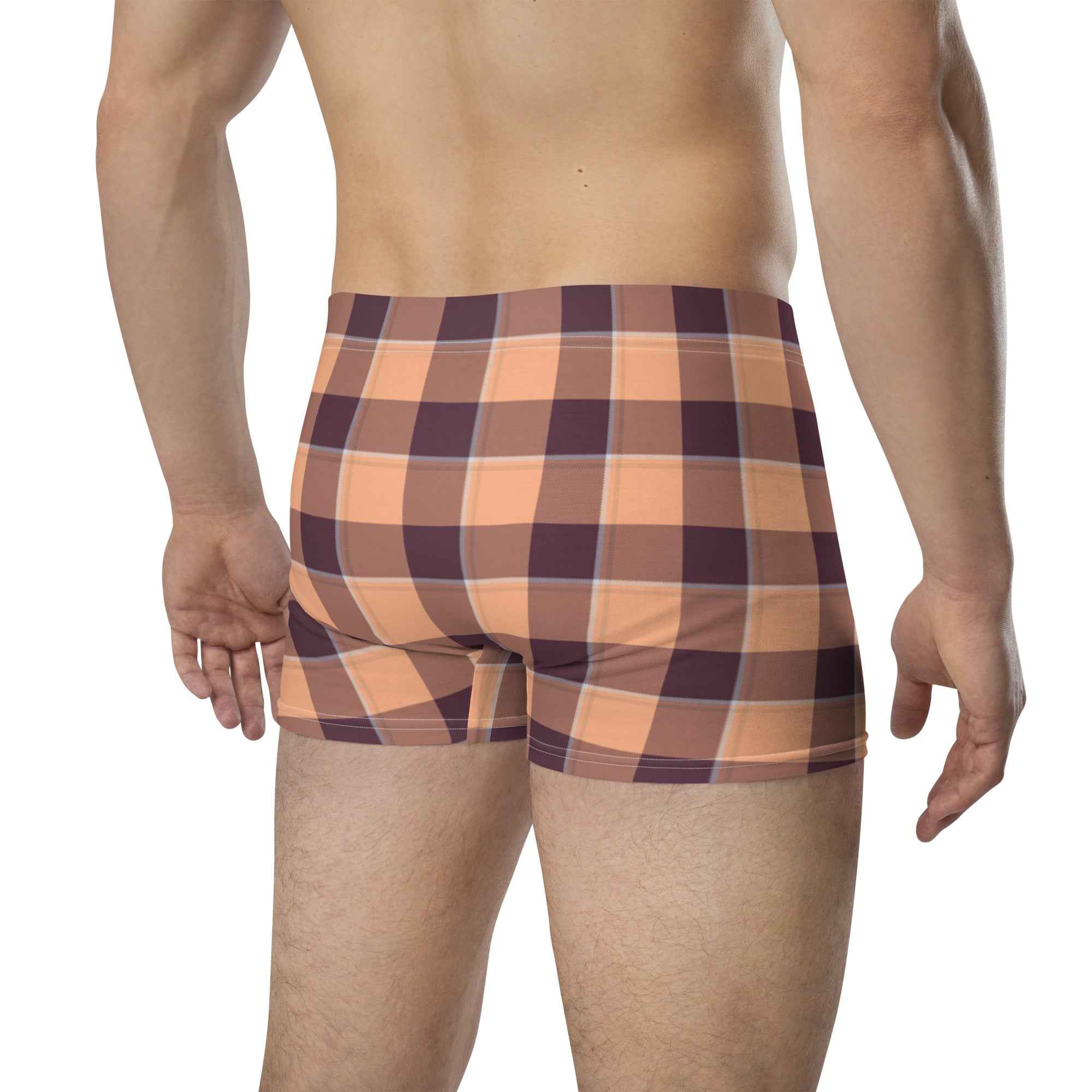 Hit Pink and Livid Brown Plaid Boxer Briefs - Scottish Squares