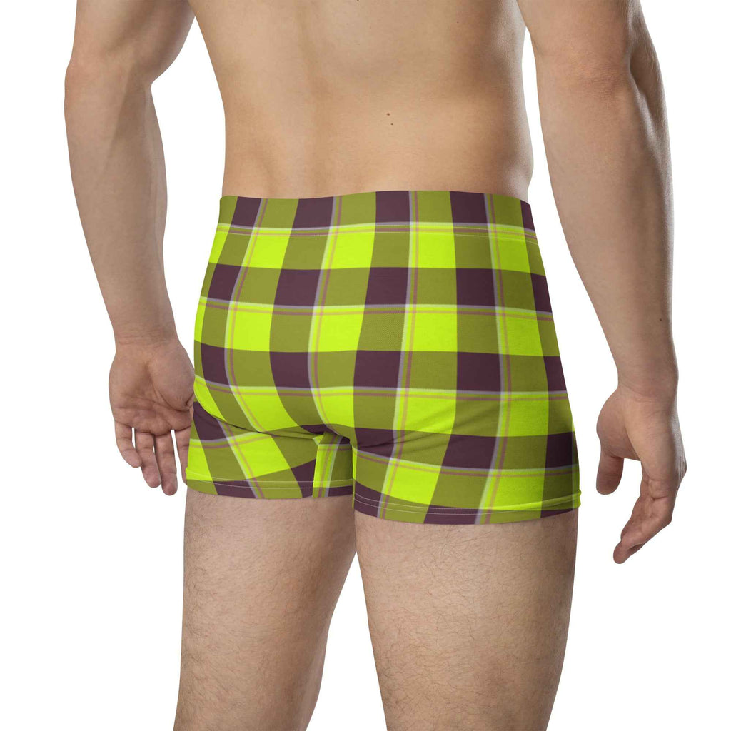 Electric Lime and Livid Brown Plaid Boxer Briefs - Scottish Squares
