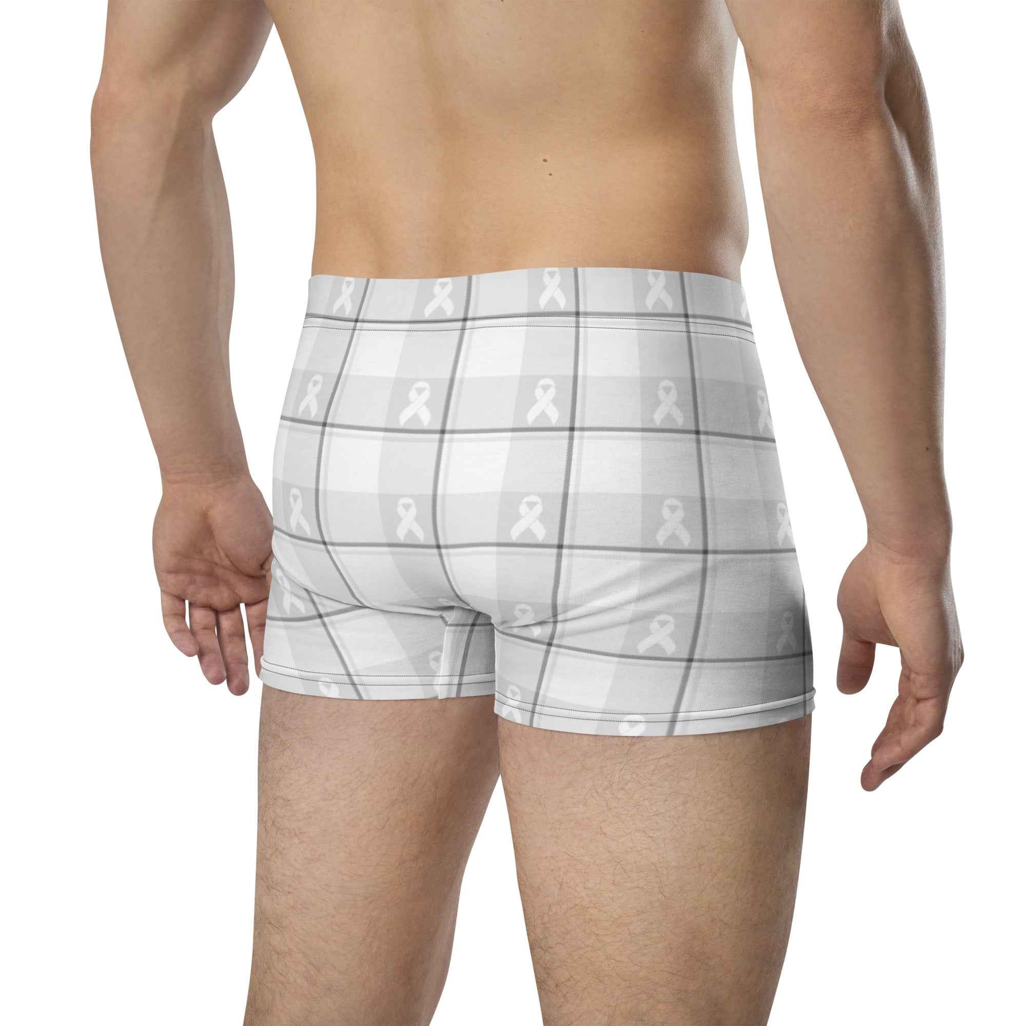 Boxer Briefs Lung Cancer Awareness Plaid, White Ribbon, Supportive Gift - Scottish Squares