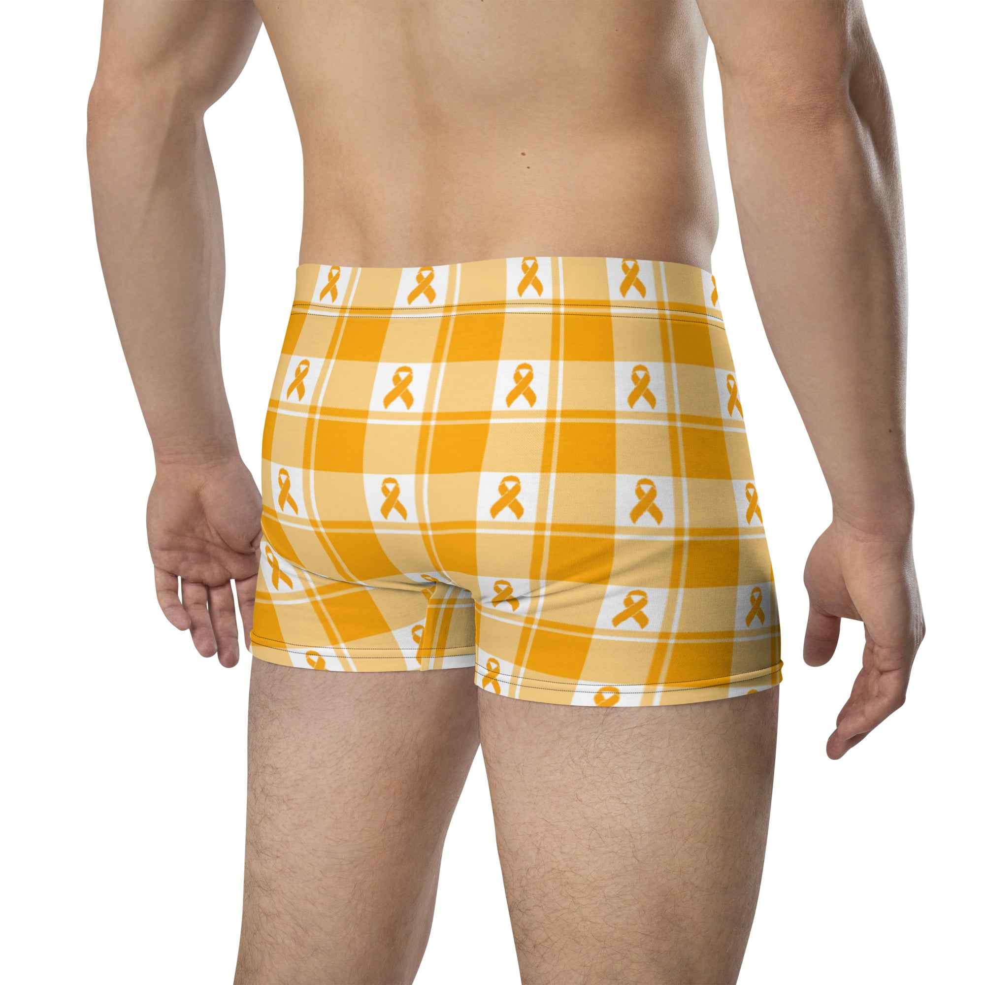 Boxer Briefs Kidney Cancer Awareness Plaid, Orange Ribbon, Supportive Gift - Scottish Squares