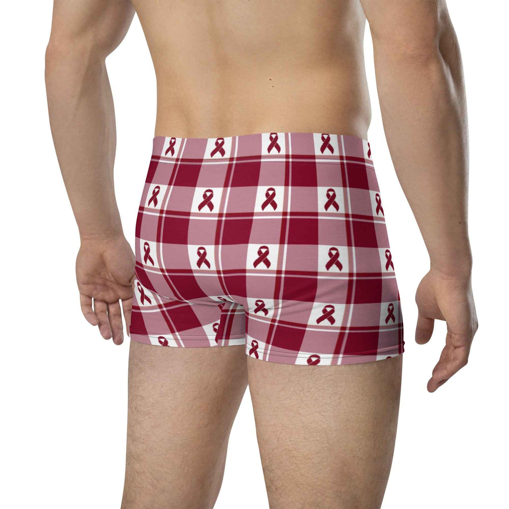 Boxer Briefs Multiple Myeloma Cancer Awareness, Burgundy Ribbon, Supportive Gift - Scottish Squares