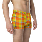 Blaze Orange and Bird Flower Plaid Boxer Briefs - Scottish Squares