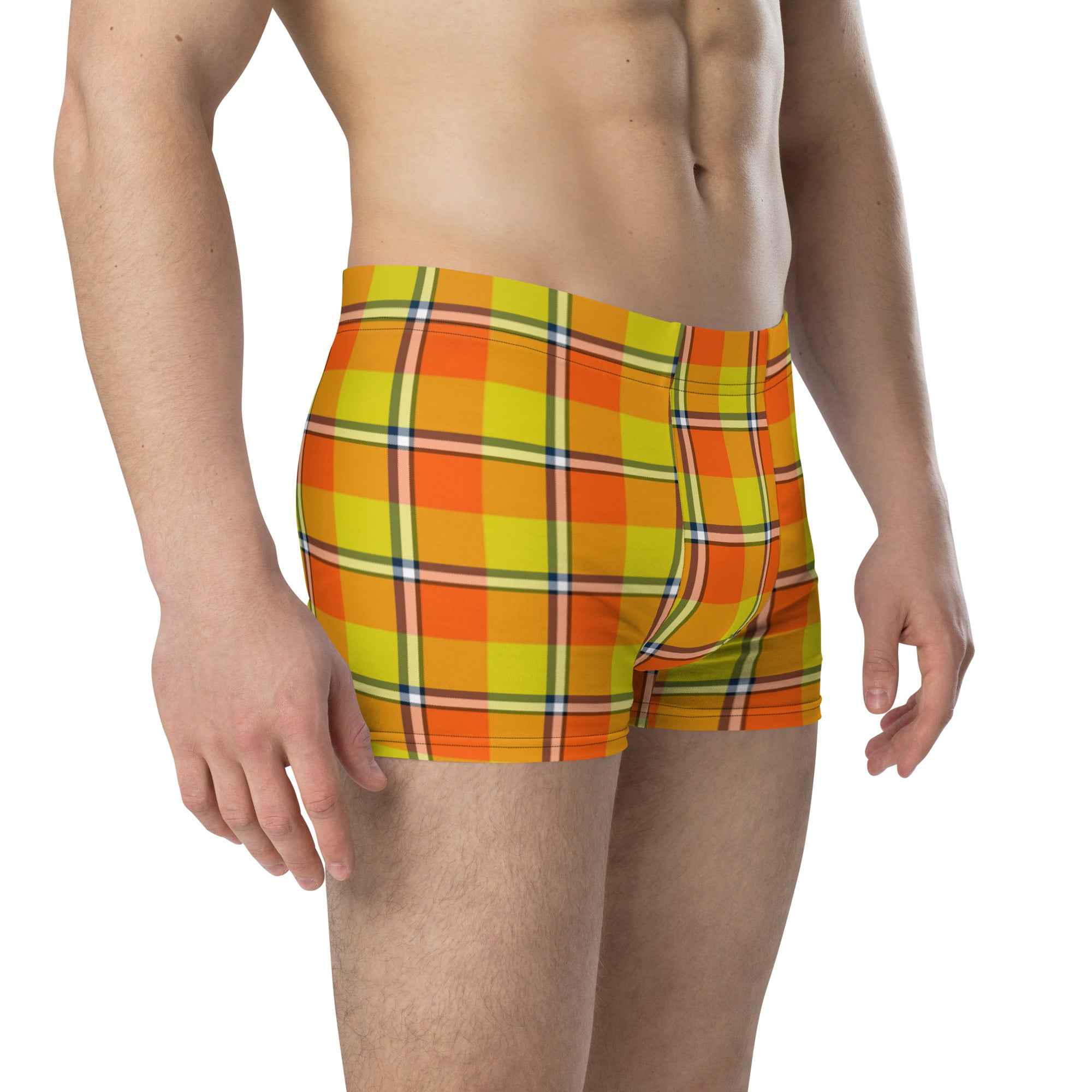 Blaze Orange and Bird Flower Plaid Boxer Briefs - Scottish Squares