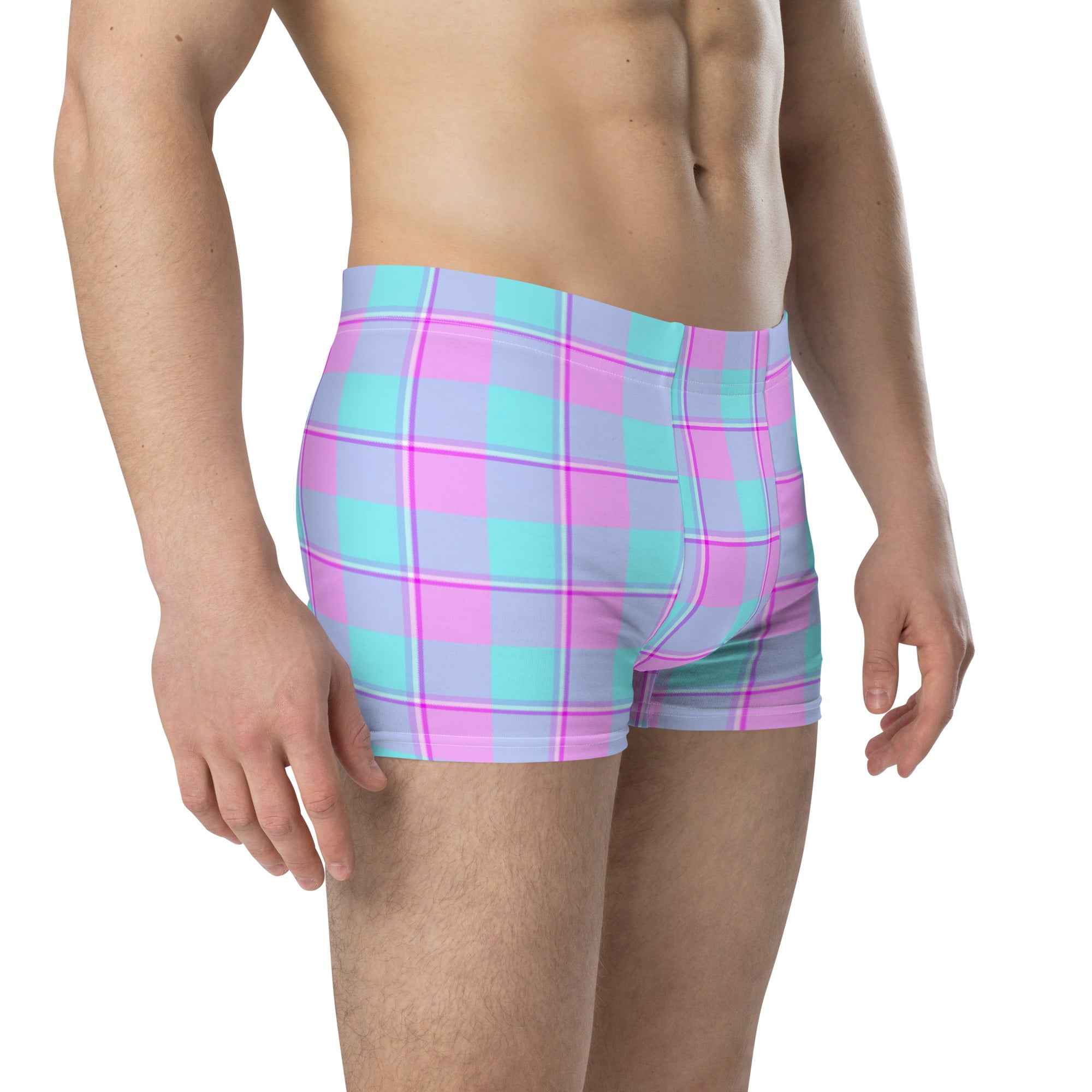 Mauve and Coastal Mist Plaid Boxer Briefs - Scottish Squares