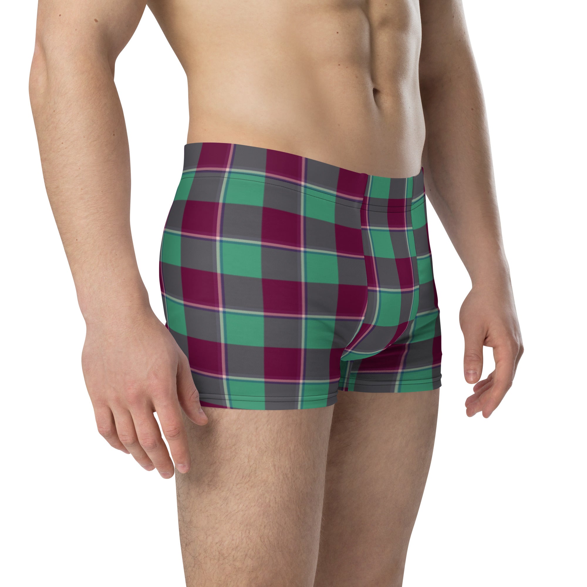 Ocean Green and Mulberry Wood Plaid Boxer Briefs - Scottish Squares