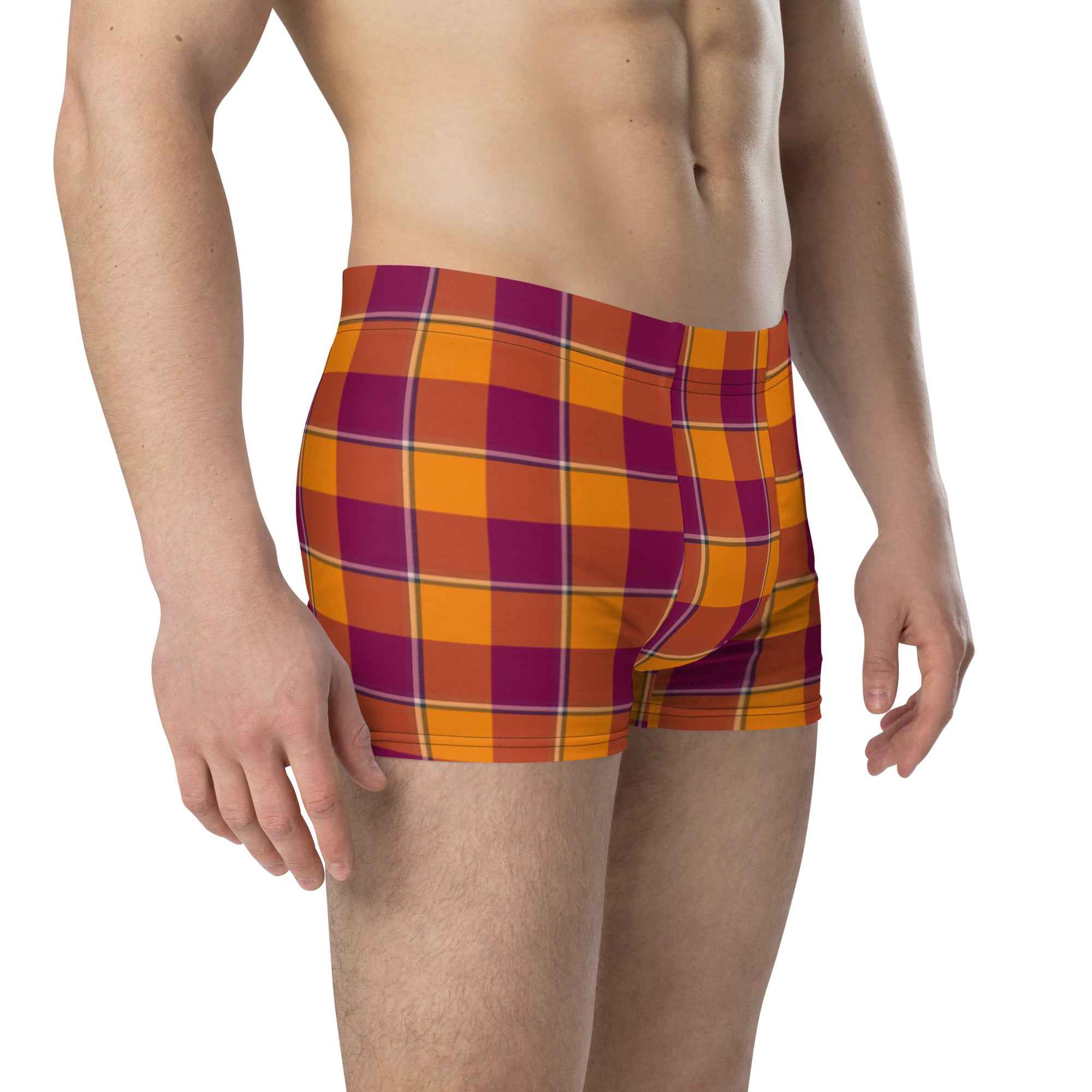Tahiti Gold and Rose Bud Cherry Plaid Boxer Briefs - Scottish Squares