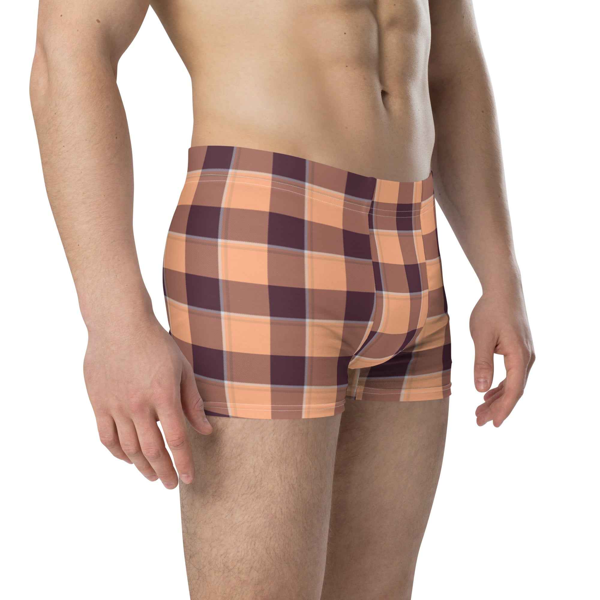 Hit Pink and Livid Brown Plaid Boxer Briefs - Scottish Squares