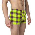 Electric Lime and Livid Brown Plaid Boxer Briefs - Scottish Squares