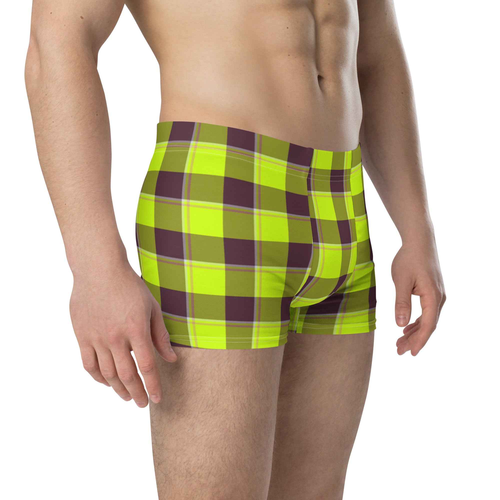 Electric Lime and Livid Brown Plaid Boxer Briefs - Scottish Squares