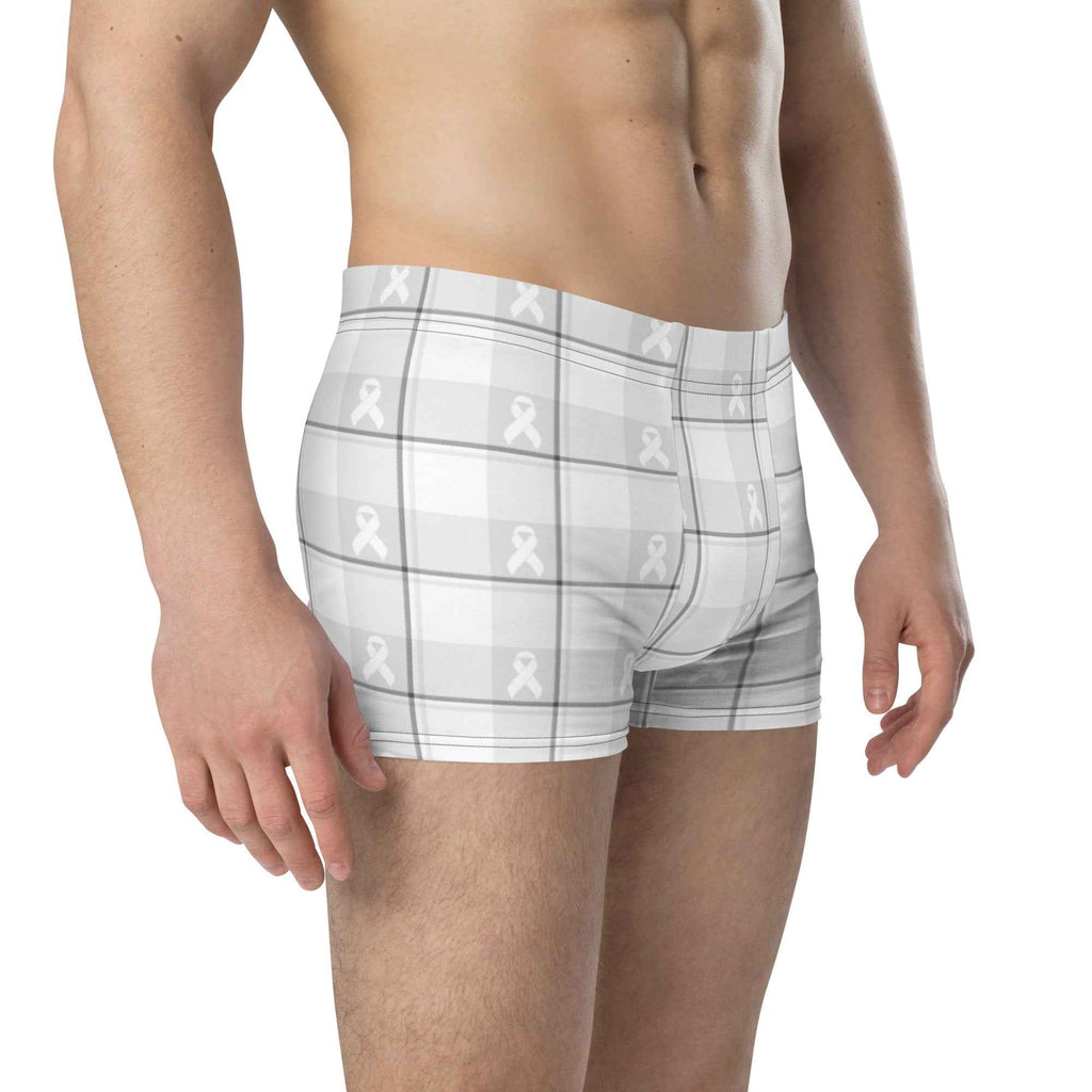 Boxer Briefs Lung Cancer Awareness Plaid, White Ribbon, Supportive Gift - Scottish Squares
