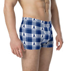 Boxer Briefs Colorectal Cancer Awareness Plaid, Dark Blue Ribbon, Supportive Gift - Scottish Squares