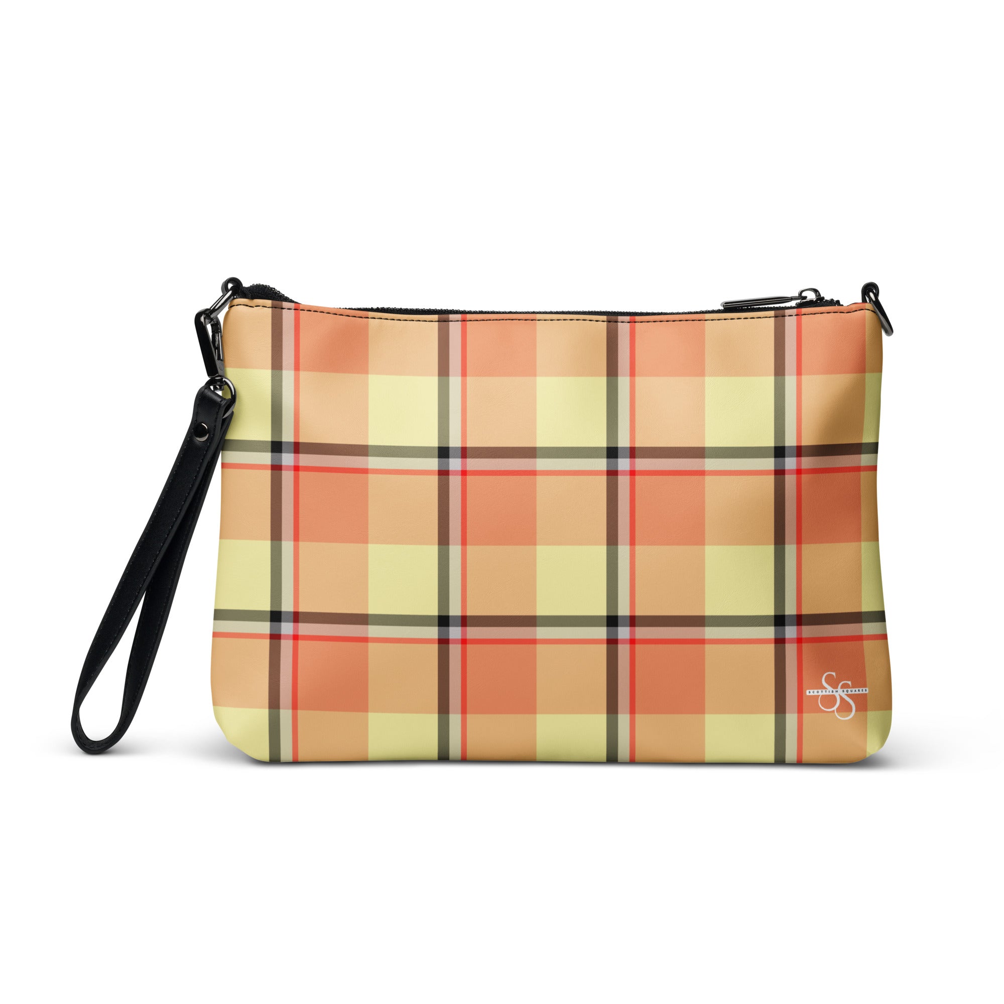 Personalized Crossbody Bag Claystone and Morning Mist Plaid - Scottish Squares