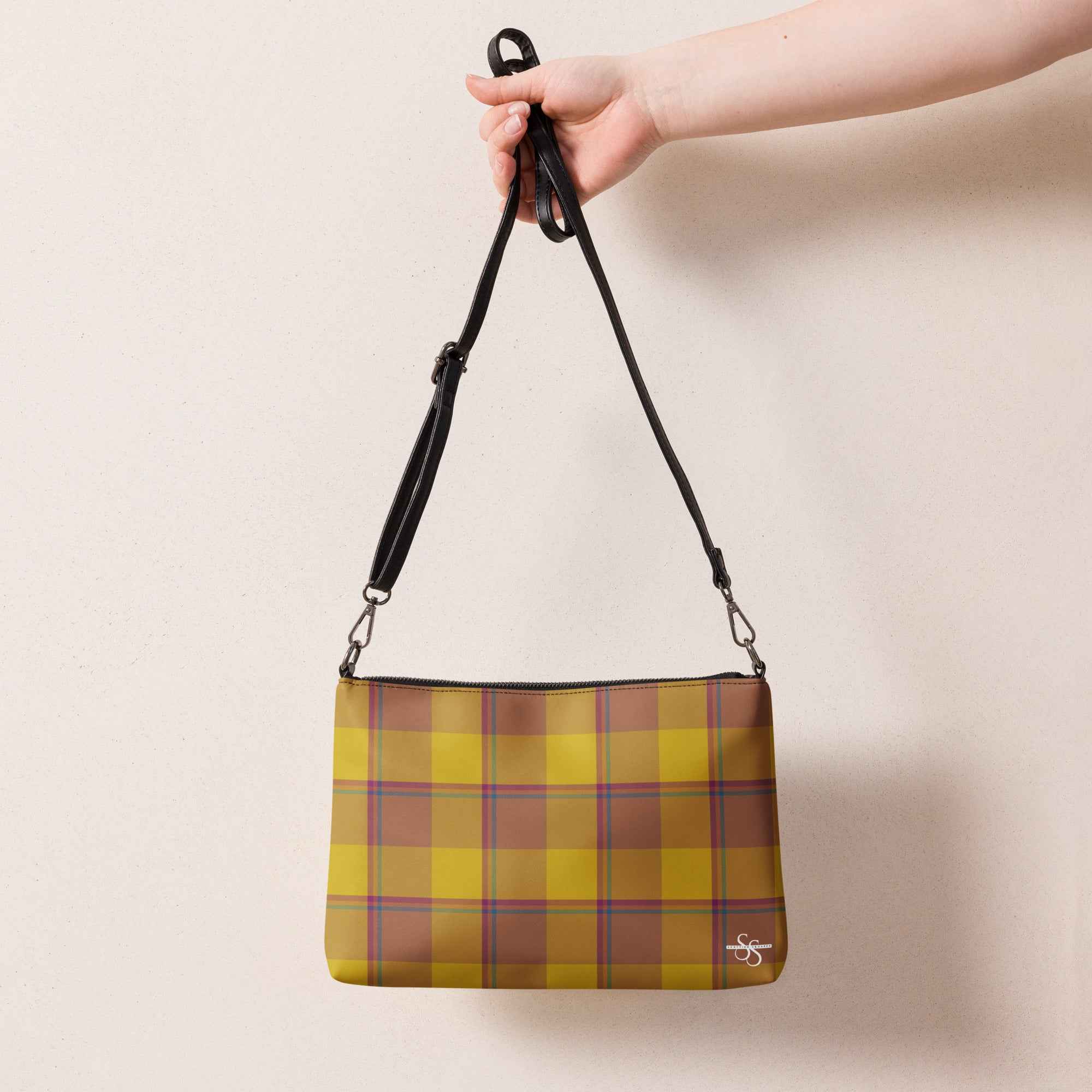 Personalized Crossbody Bag Potters Clay and Pizza Plaid - Scottish Squares