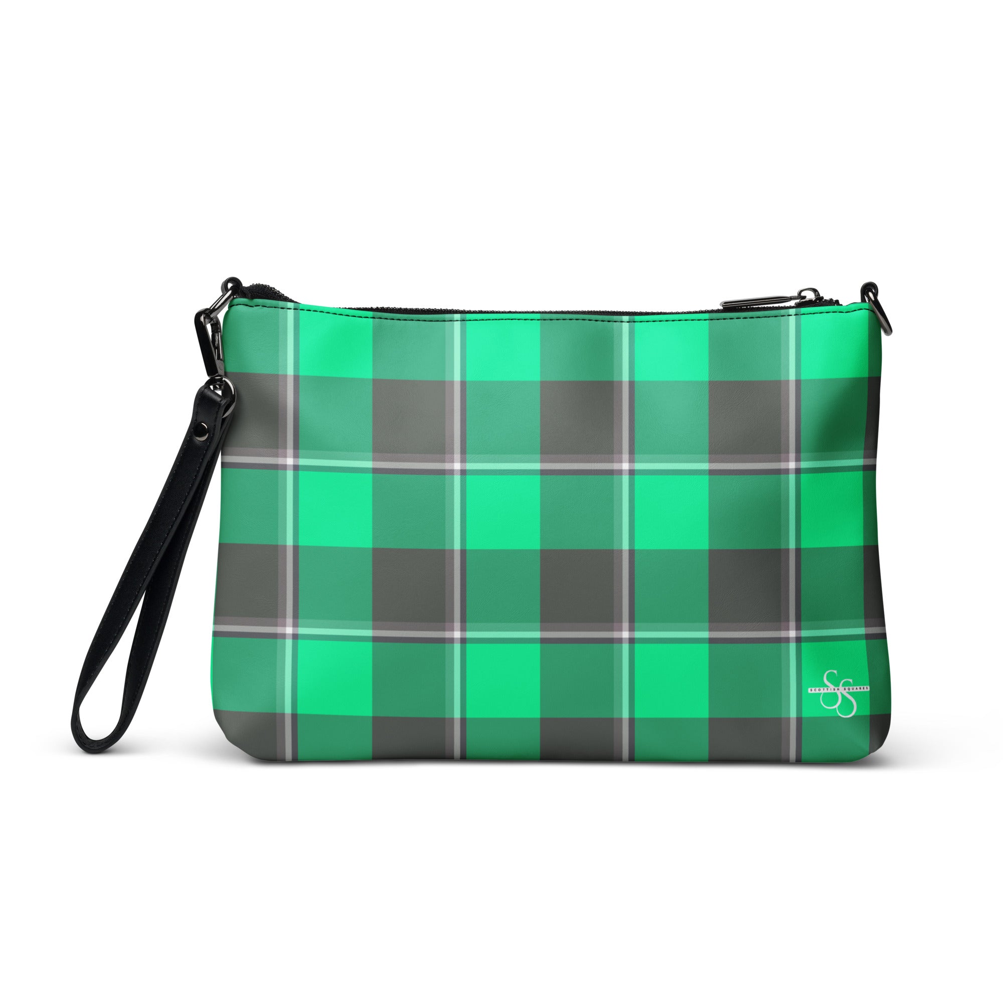 Personalized Crossbody Bag Spring Green and Finlandia Plaid - Scottish Squares