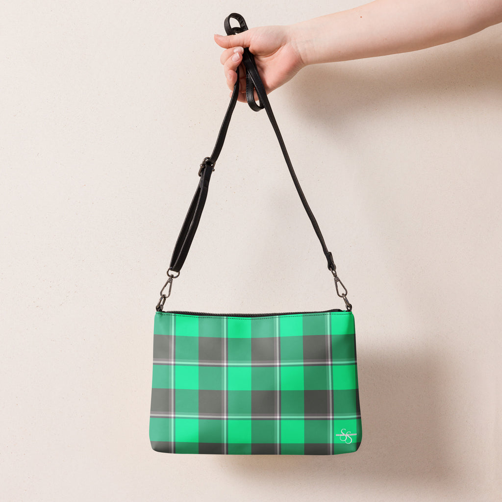 Personalized Crossbody Bag Spring Green and Finlandia Plaid - Scottish Squares