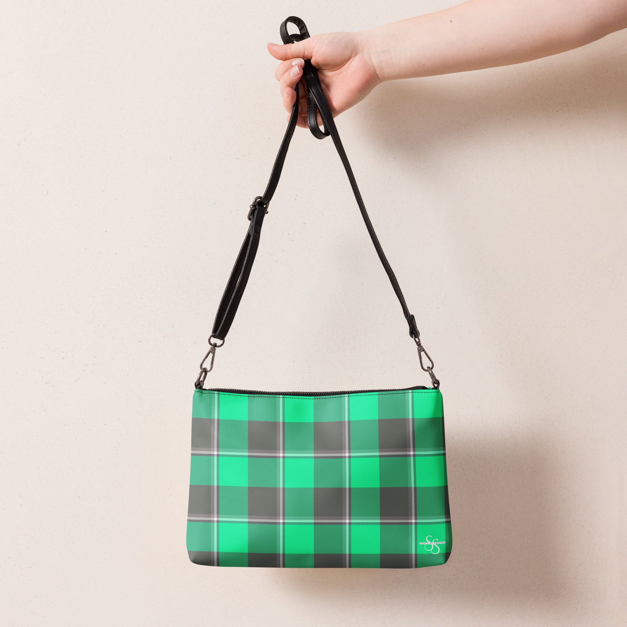 Personalized Crossbody Bag Spring Green and Finlandia Plaid - Scottish Squares