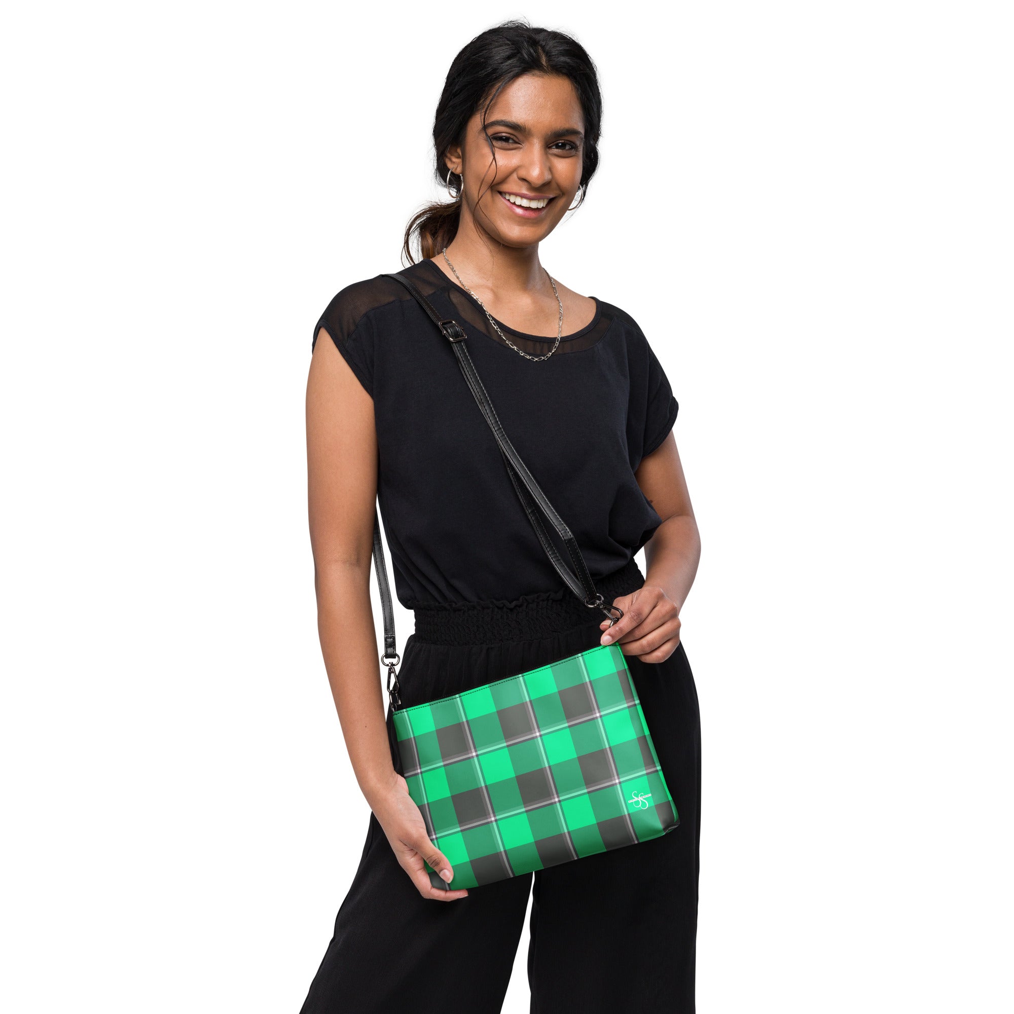 Personalized Crossbody Bag Spring Green and Finlandia Plaid - Scottish Squares
