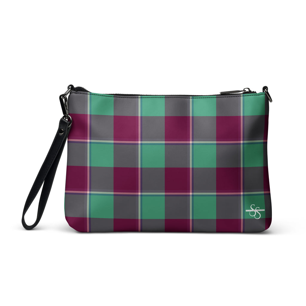 Personalized Crossbody Bag Ocean Green and Mulberry Wood Plaid - Scottish Squares