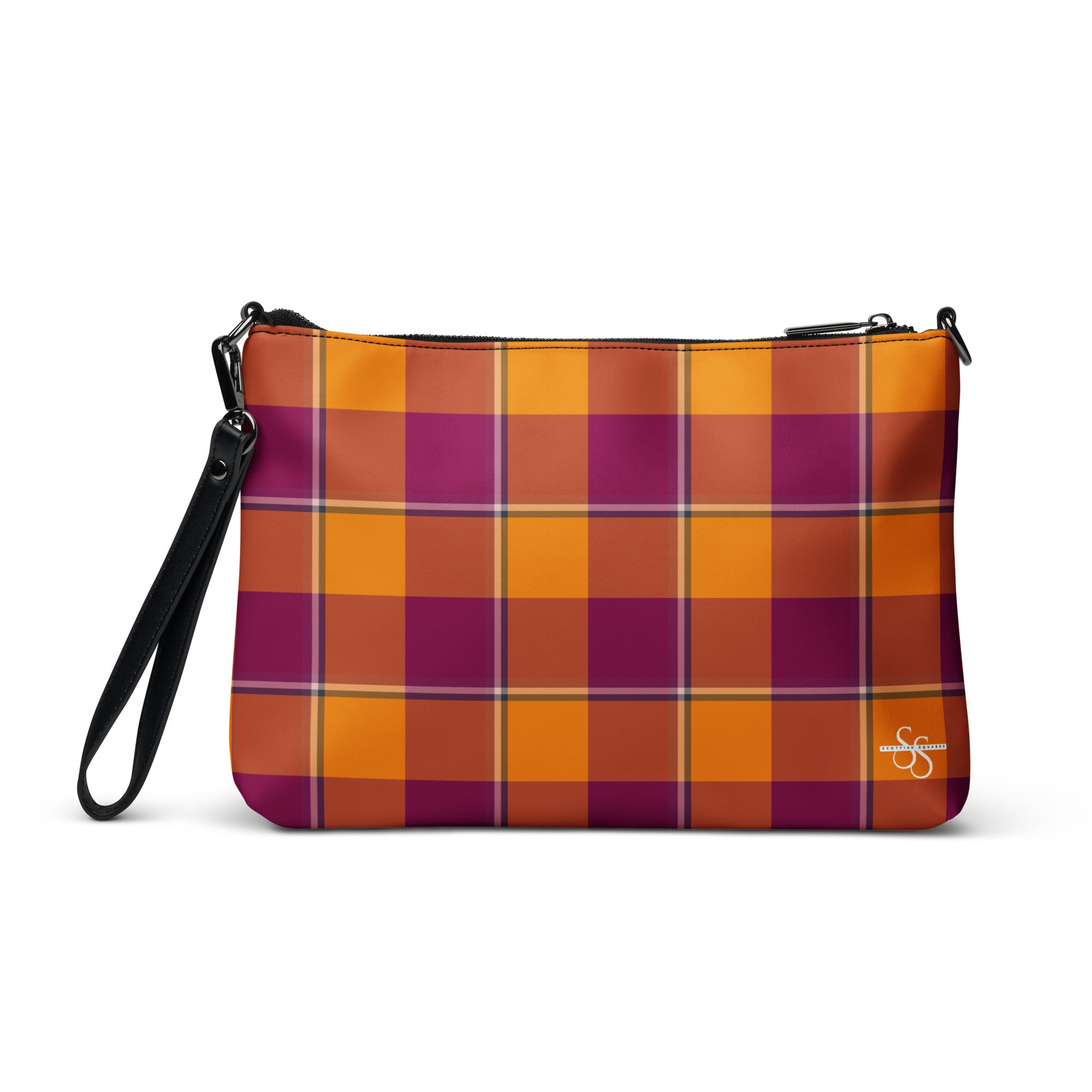 Personalized Crossbody Bag Tahiti Gold and Rose Bud Cherry Plaid - Scottish Squares