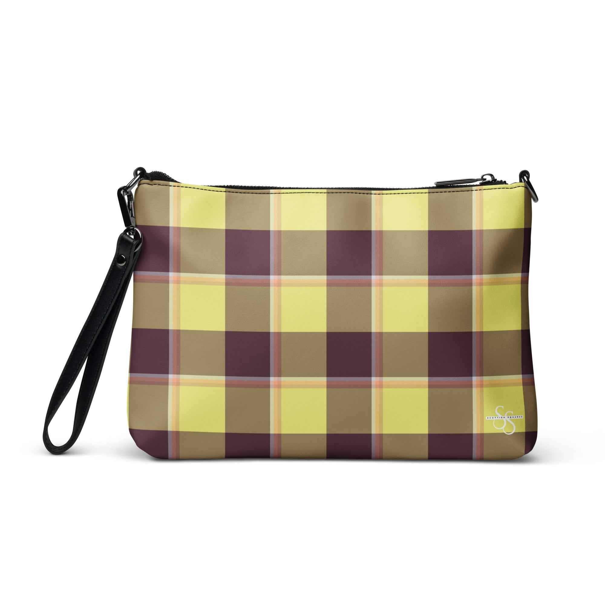 Personalized Crossbody Bag Flax and Livid Brown Plaid - Scottish Squares