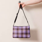 Personalized Crossbody Bag Light Wisteria and Livid Brown Plaid - Scottish Squares