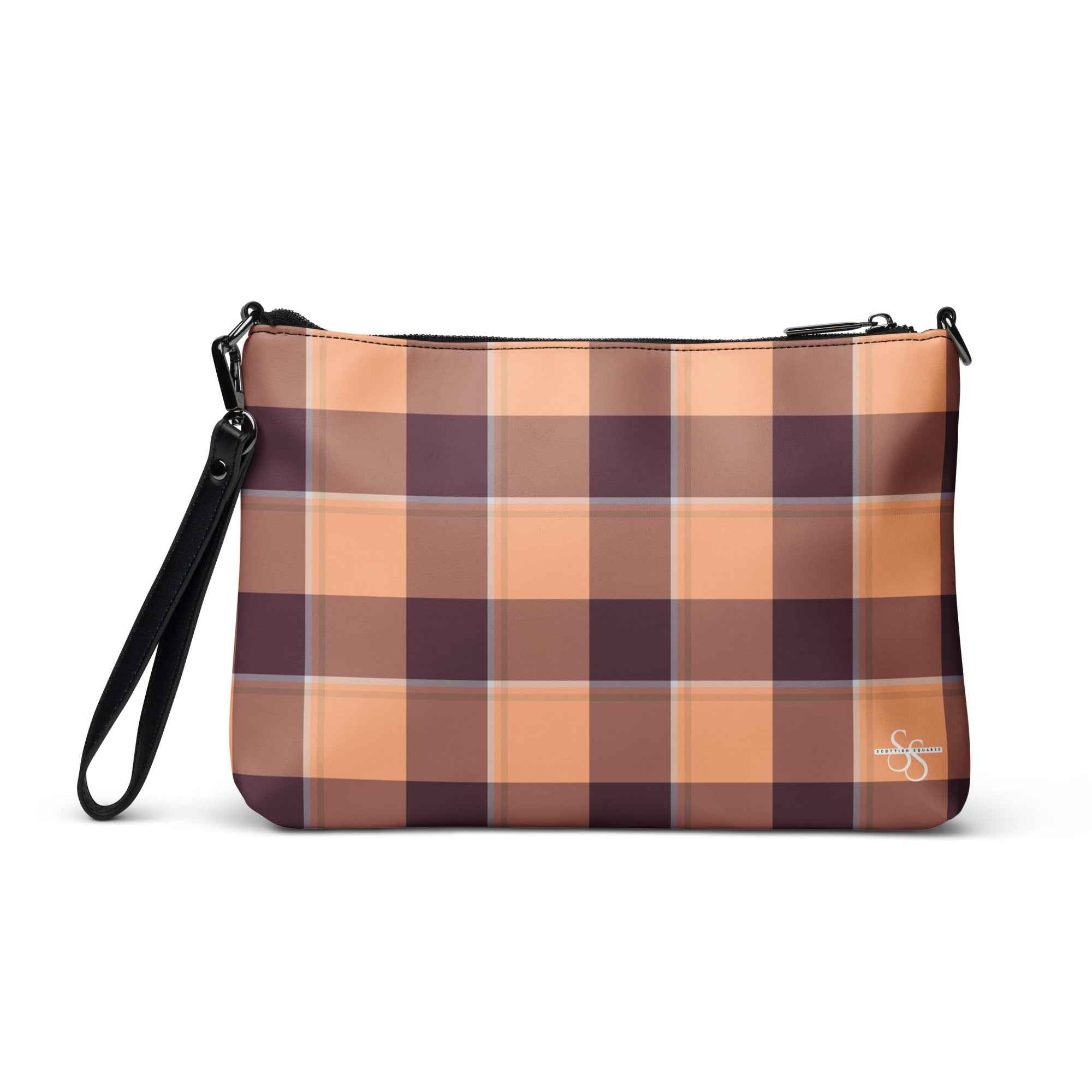 Personalized Crossbody Bag Hit Pink and Livid Brown Plaid - Scottish Squares
