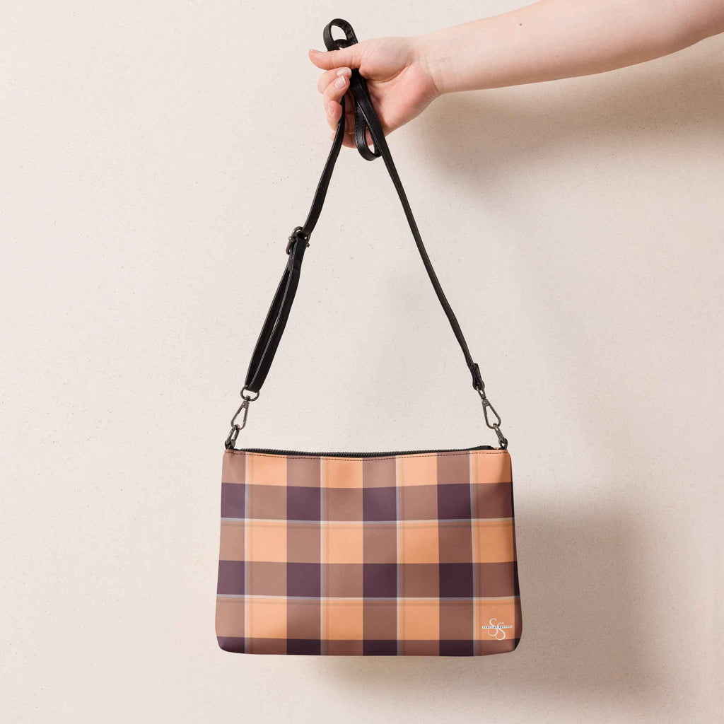 Personalized Crossbody Bag Hit Pink and Livid Brown Plaid - Scottish Squares