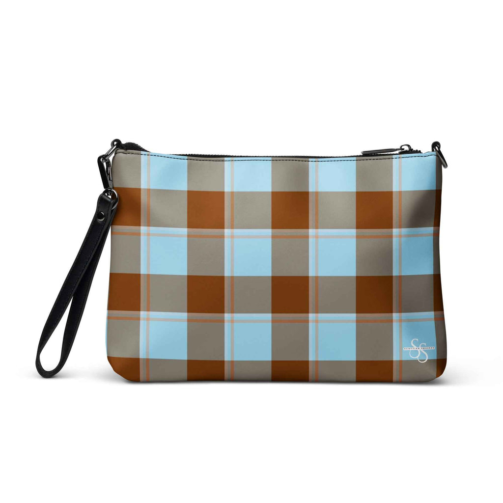 Personalized Crossbody Bag Blizzard Blue and Livid Brown Plaid - Scottish Squares