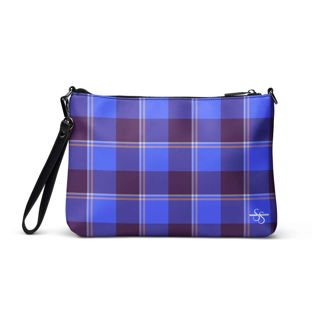 Personalized Crossbody Bag Cornflower Blue and Livid Brown Plaid - Scottish Squares
