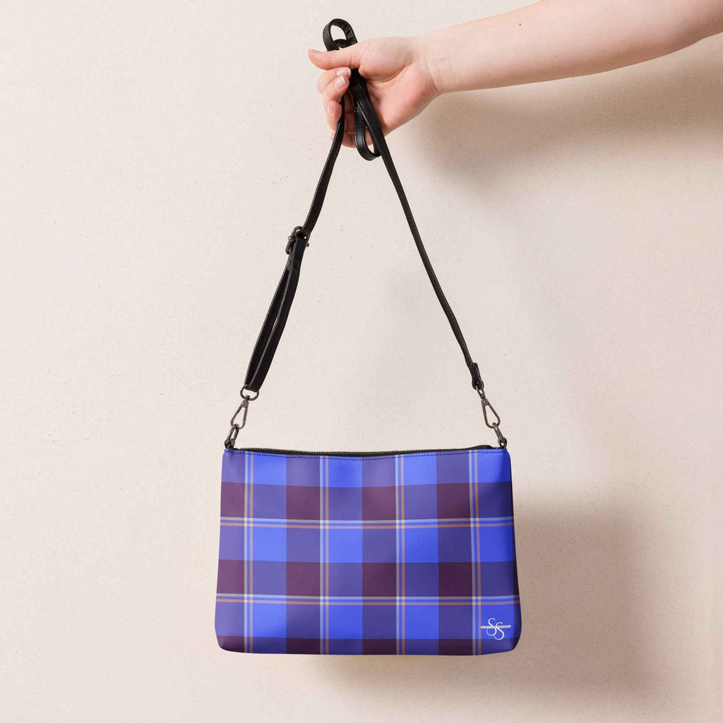Personalized Crossbody Bag Cornflower Blue and Livid Brown Plaid - Scottish Squares