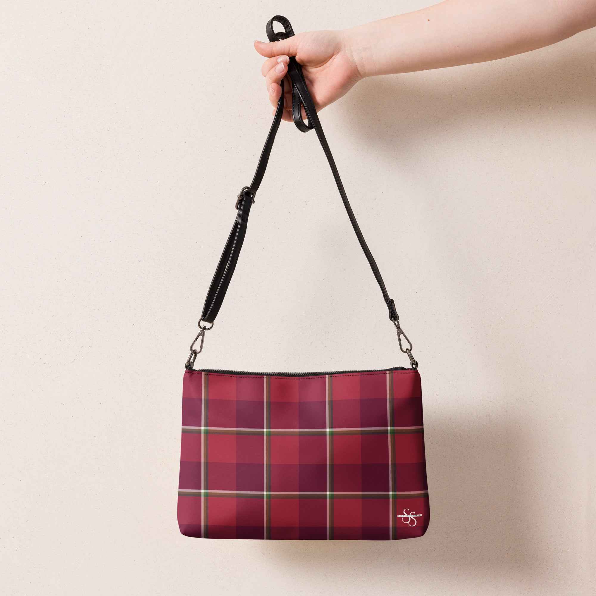Personalized Crossbody Bag Old Brick and Cab Sav Plaid - Scottish Squares