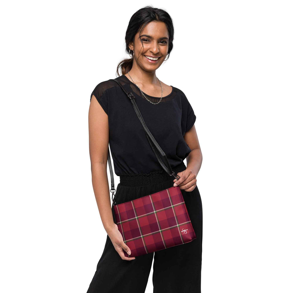 Personalized Crossbody Bag Old Brick and Cab Sav Plaid - Scottish Squares