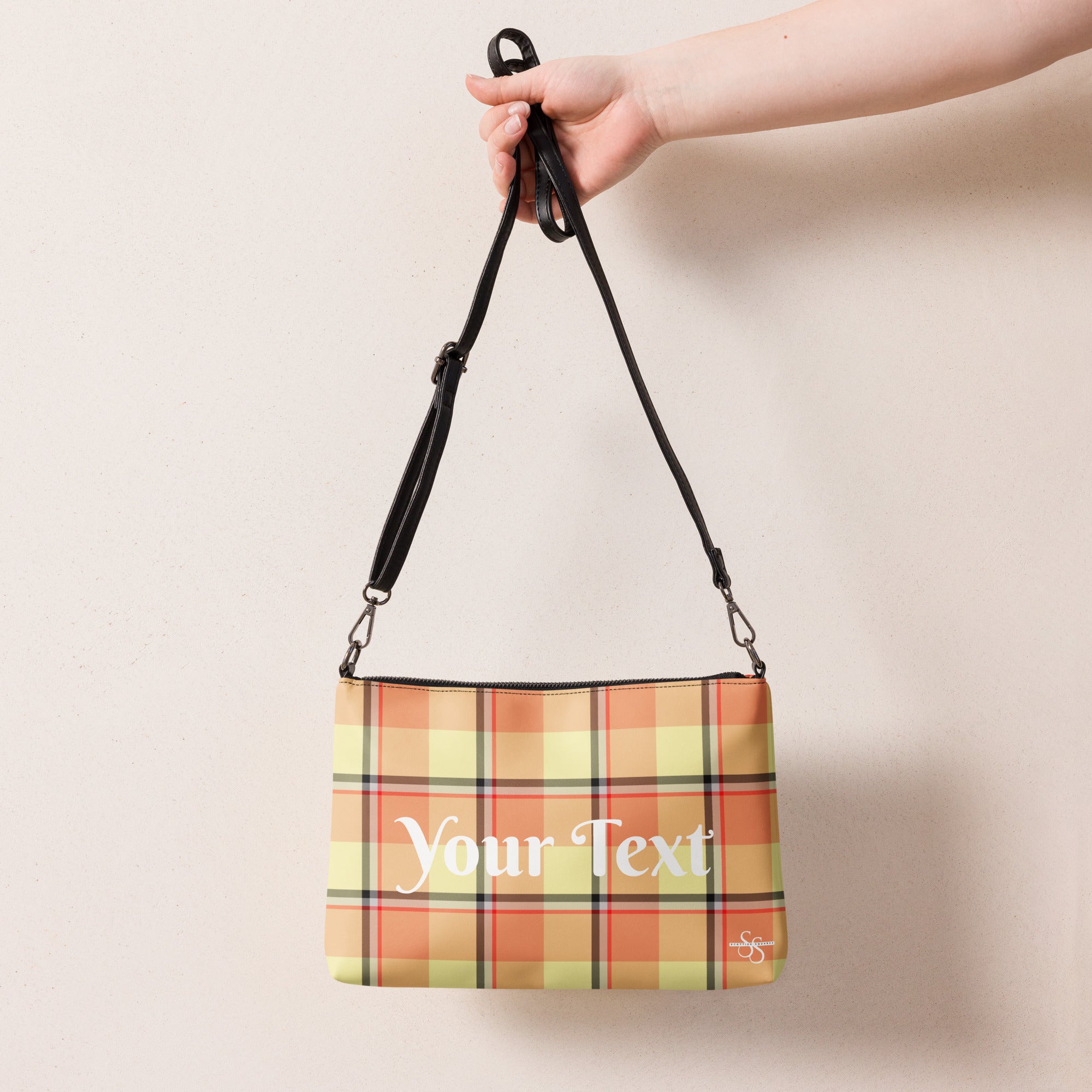 Personalized Crossbody Bag Claystone and Morning Mist Plaid - Scottish Squares