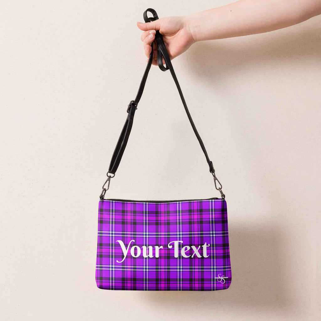 Personalized Crossbody Bag Electric Violet and Fuchsia Plaid - Scottish Squares