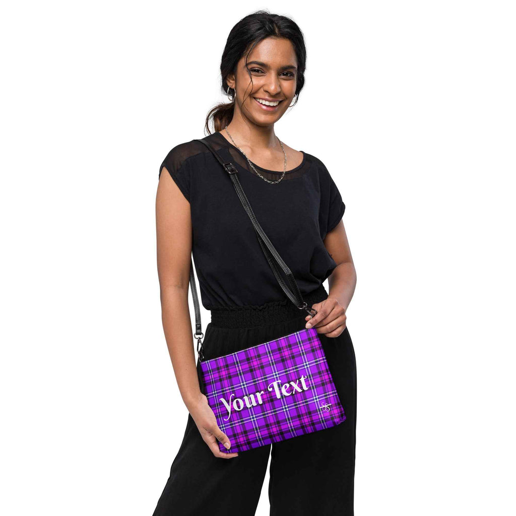 Personalized Crossbody Bag Electric Violet and Fuchsia Plaid - Scottish Squares