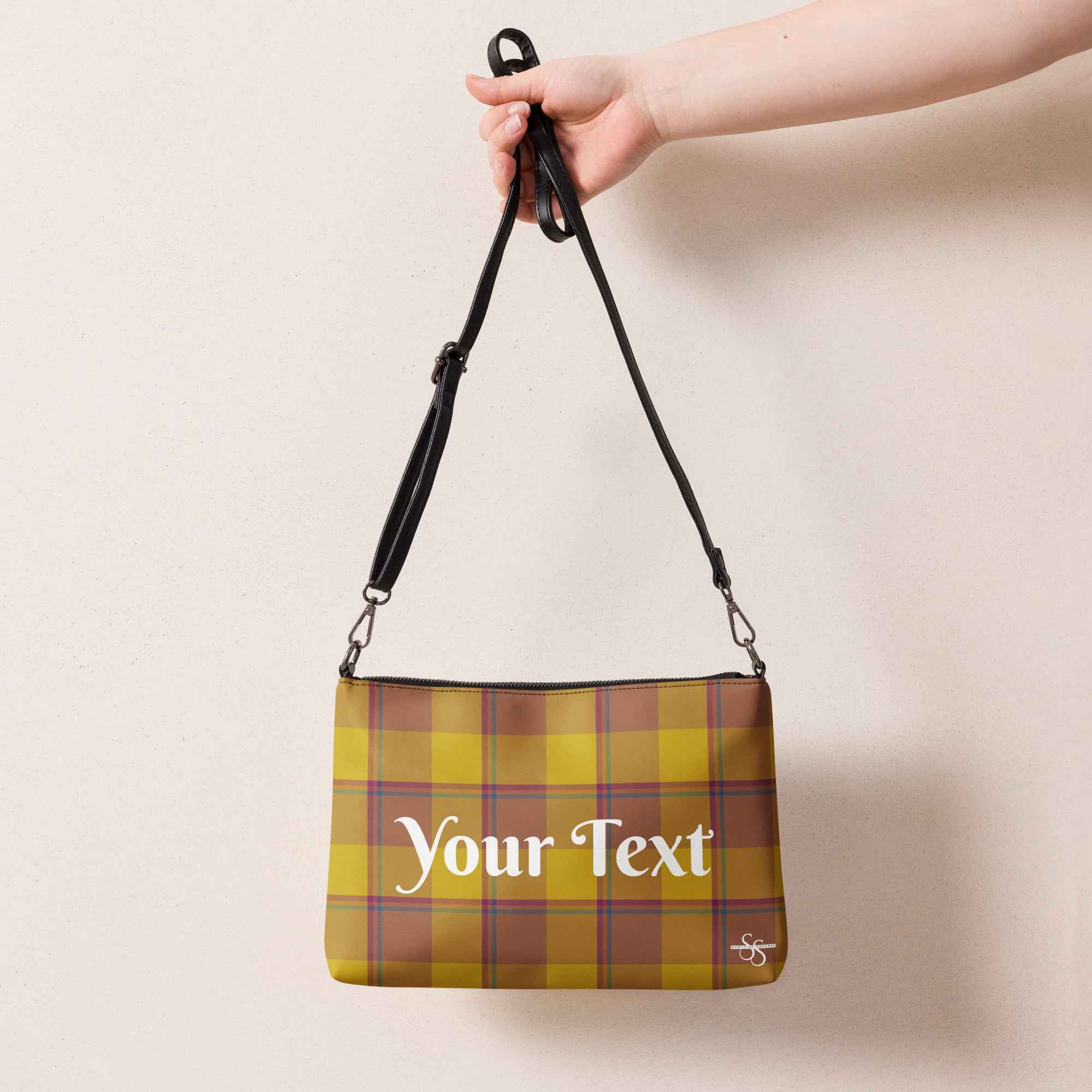 Personalized Crossbody Bag Potters Clay and Pizza Plaid - Scottish Squares