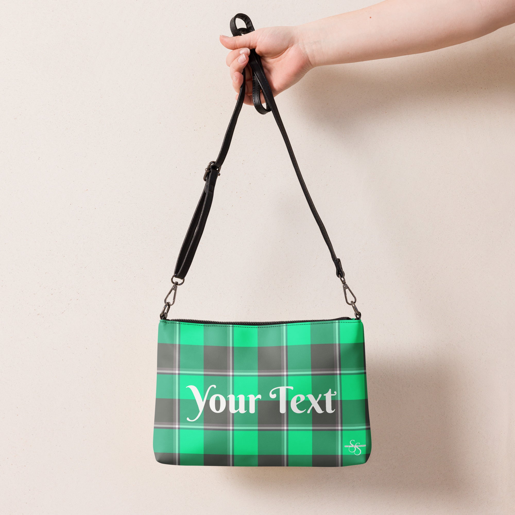 Personalized Crossbody Bag Spring Green and Finlandia Plaid - Scottish Squares