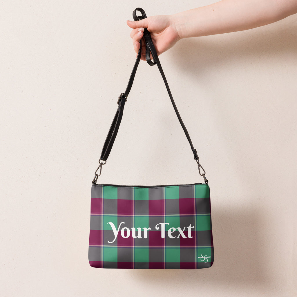 Personalized Crossbody Bag Ocean Green and Mulberry Wood Plaid - Scottish Squares