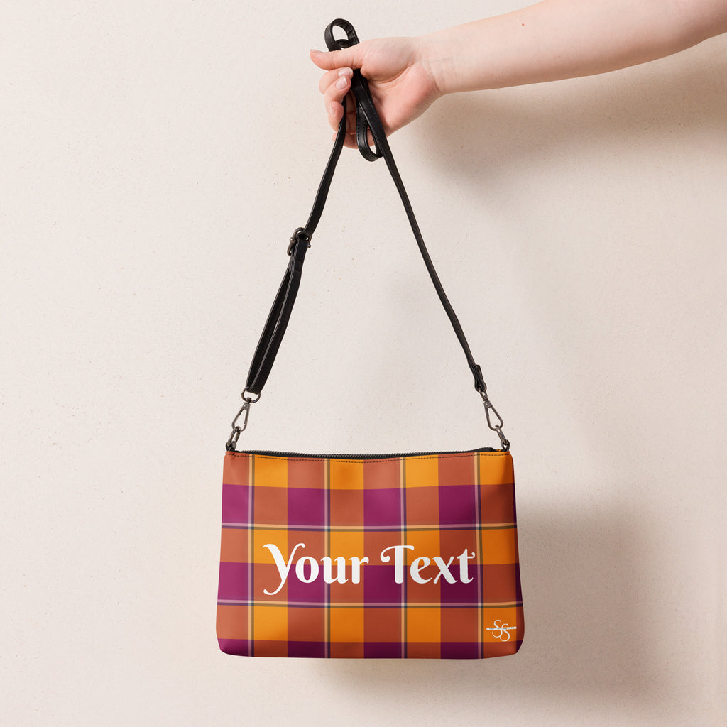 Personalized Crossbody Bag Tahiti Gold and Rose Bud Cherry Plaid - Scottish Squares