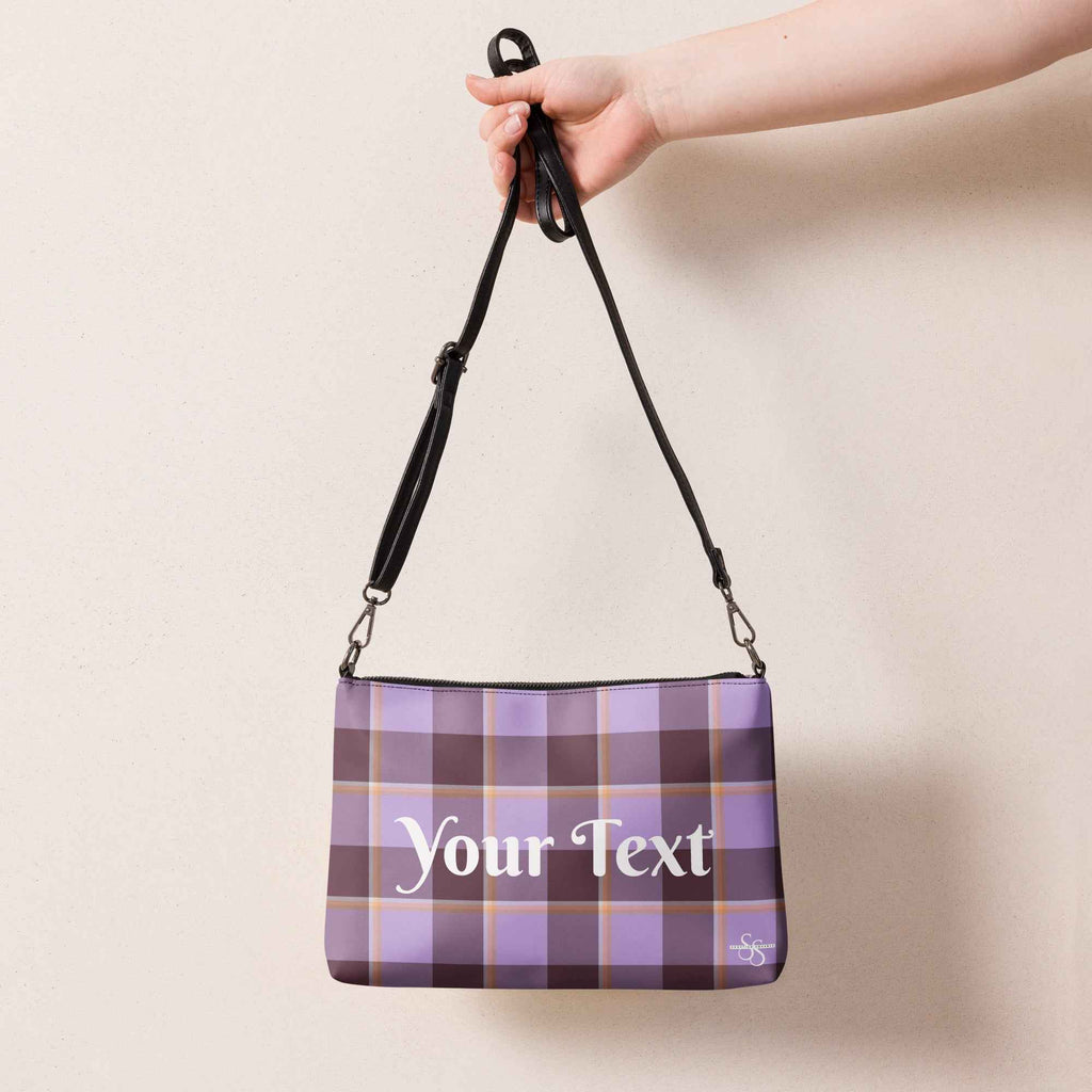 Personalized Crossbody Bag Light Wisteria and Livid Brown Plaid - Scottish Squares