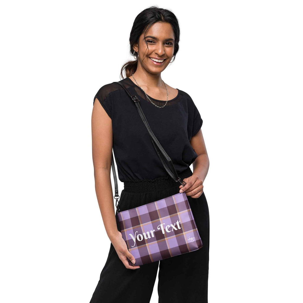 Personalized Crossbody Bag Light Wisteria and Livid Brown Plaid - Scottish Squares