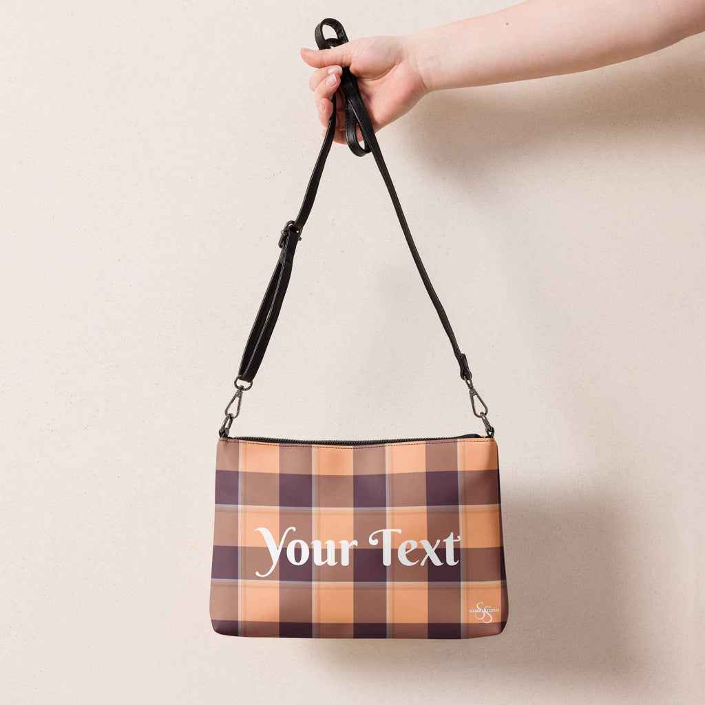 Personalized Crossbody Bag Hit Pink and Livid Brown Plaid - Scottish Squares
